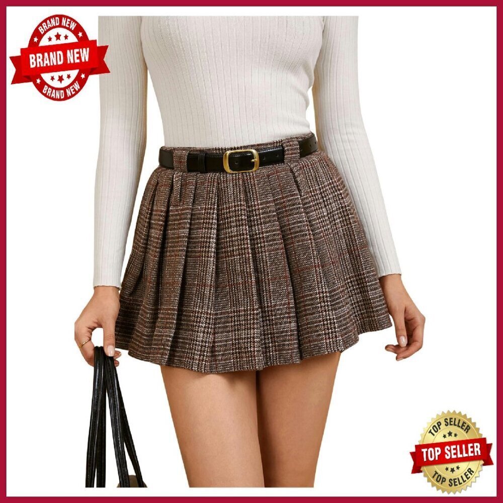Plaid Pleated Mini Skirt Drop Waist A-Line Skater Style